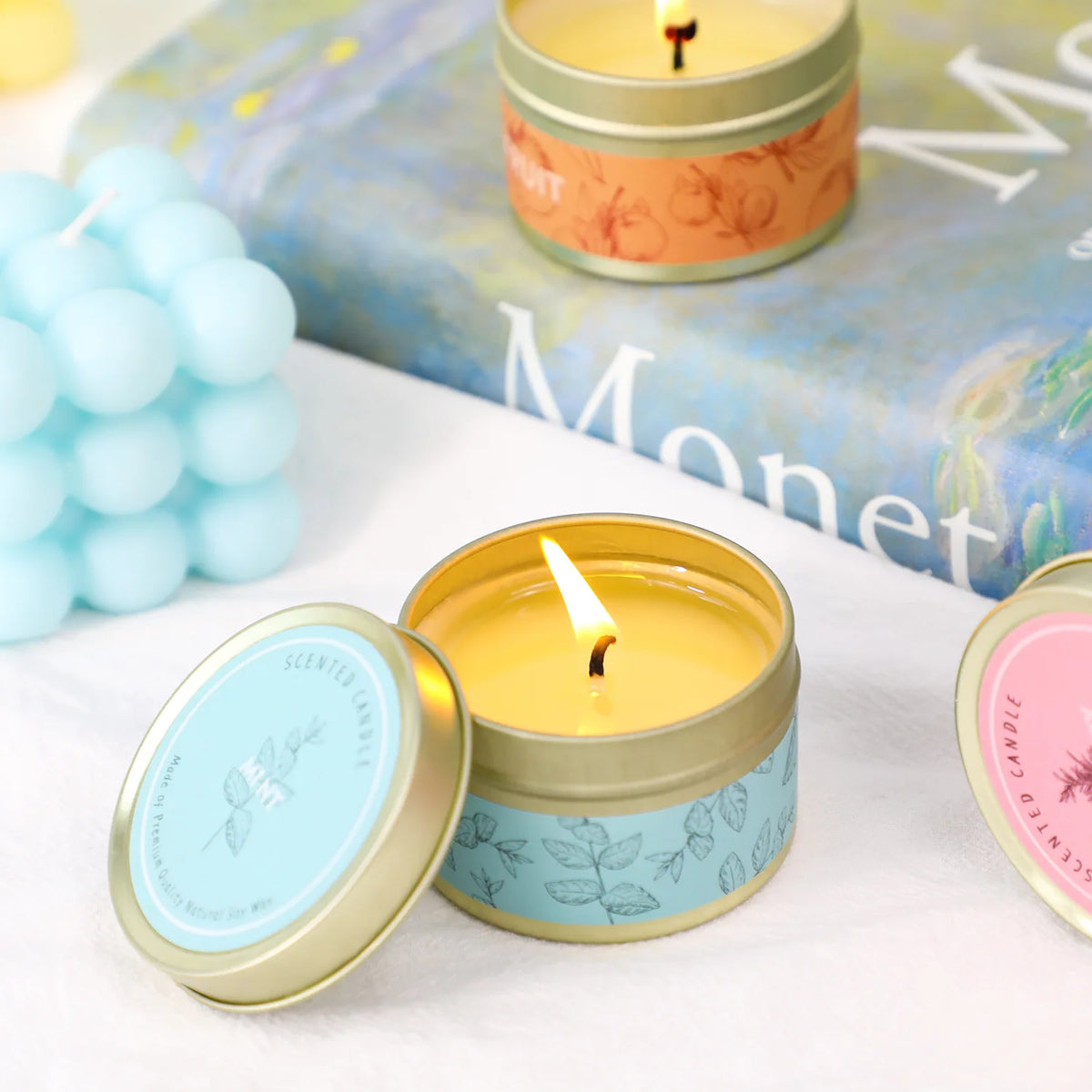 Natural Soy Wax Scented Candle In Decorative Travel Tin
