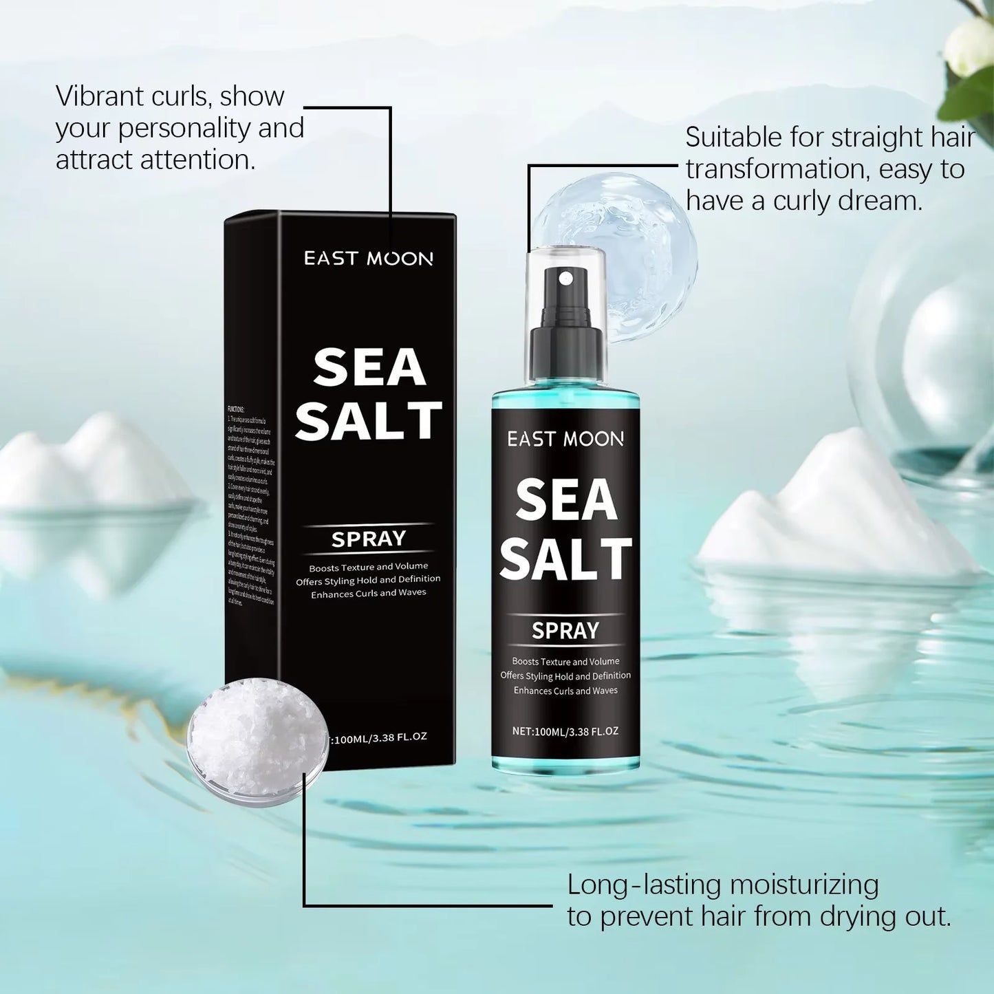 East Moon Sea Salt Hair Styling Spray Thickening Strong Hold