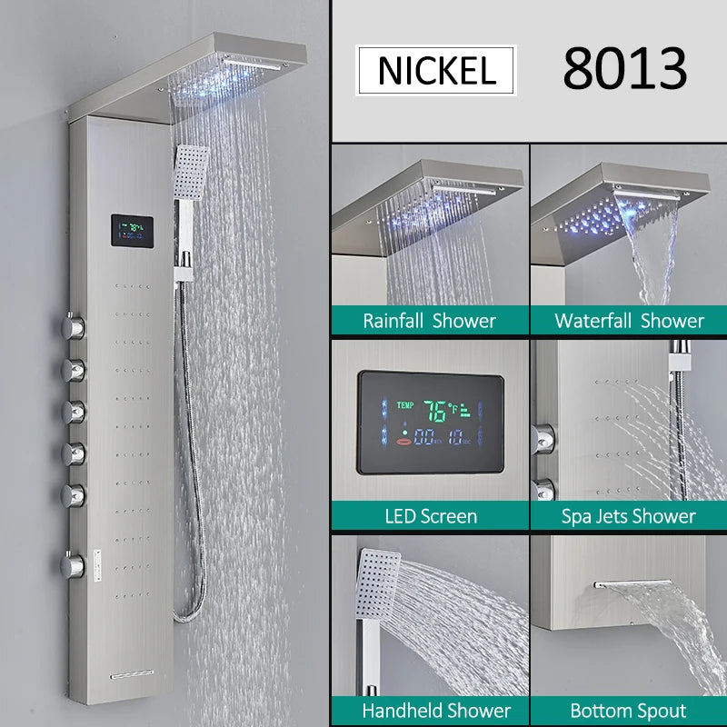 Quyanre LED Shower Panel Tower System Rain Waterfall Faucet