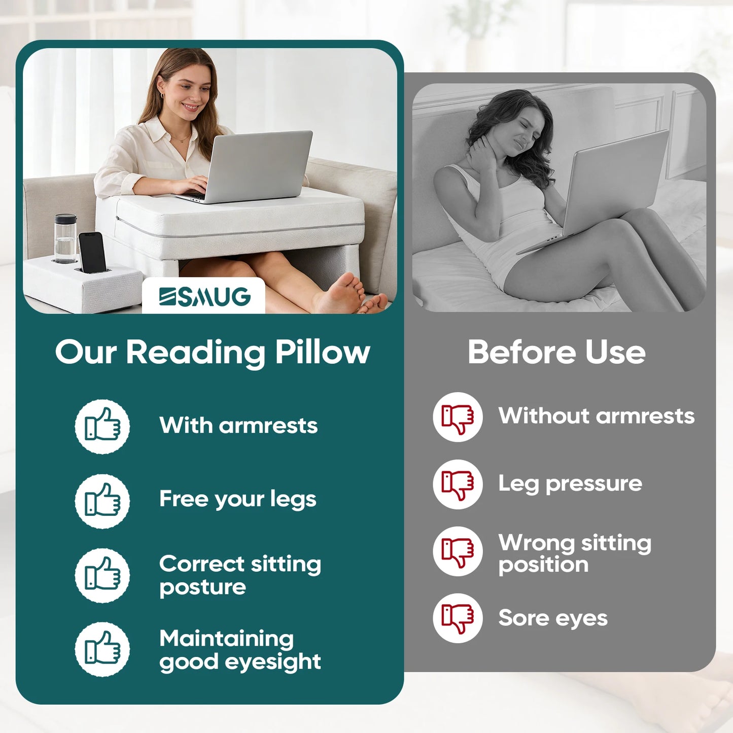 JHK Memory Foam Reading Pillow With Ergonomic Cooling Design