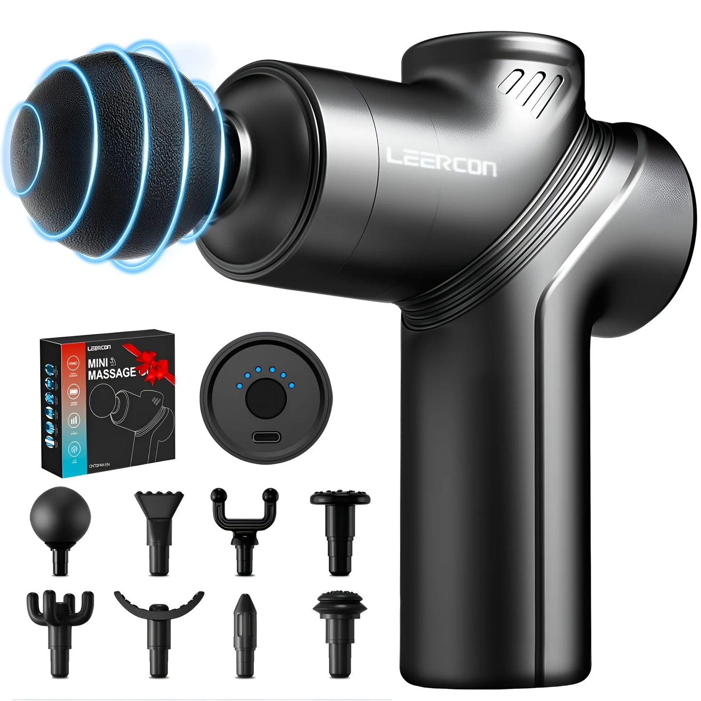 LEERCON Mini Muscle Massage Gun With Four Interchangeable Heads