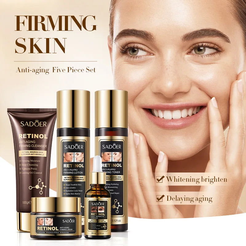 Retinol Facial Skincare Set With Toner Essence And Cream