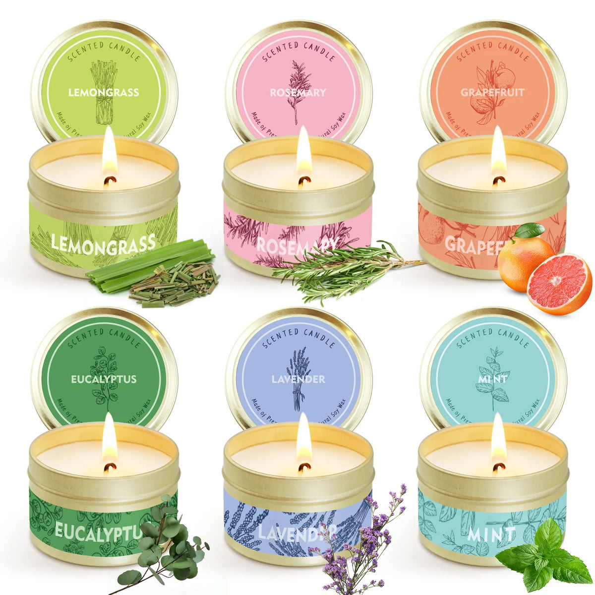 Natural Soy Wax Scented Candle In Decorative Travel Tin