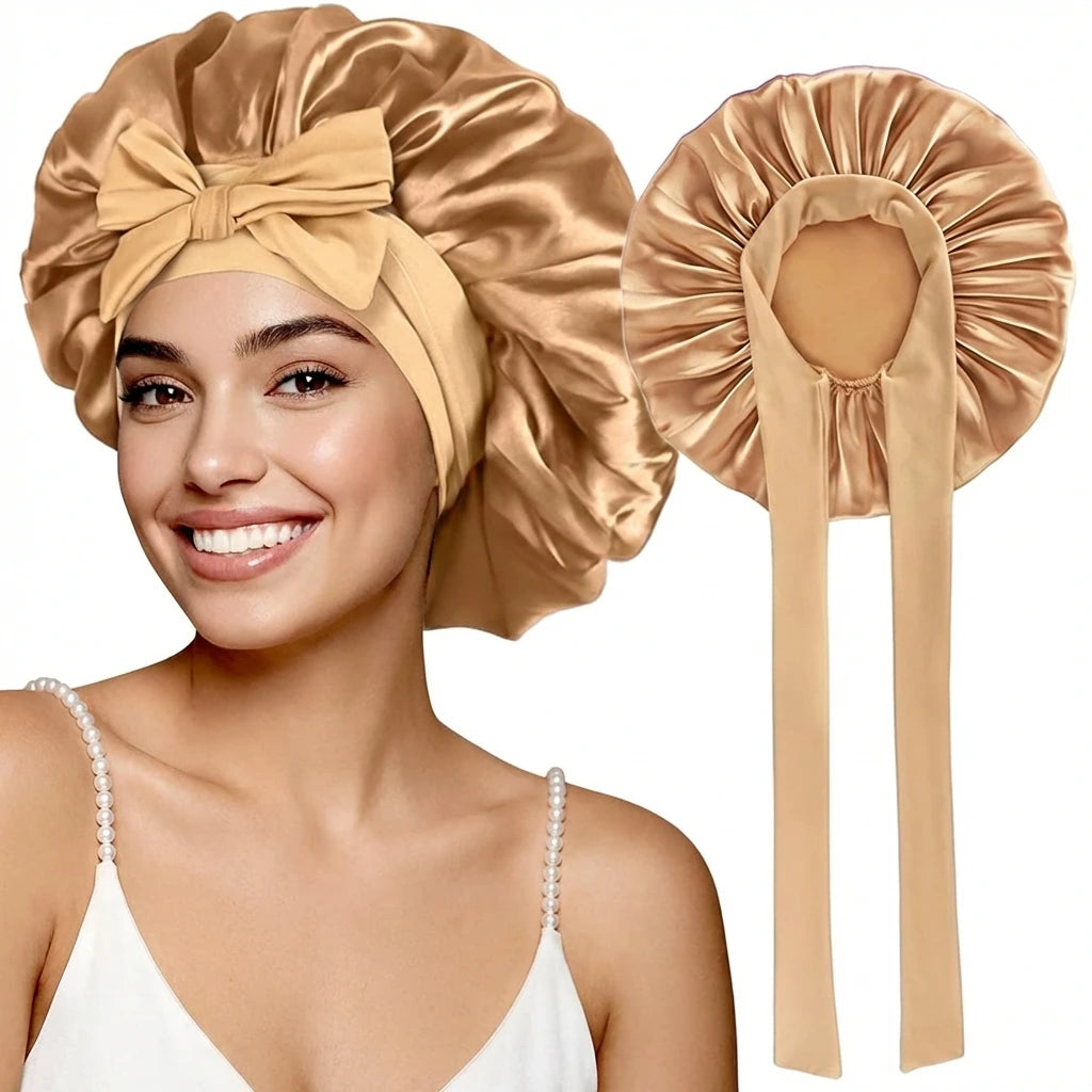 Women Satin Sleeping Bonnet Wide Brim Hair Protection Cap