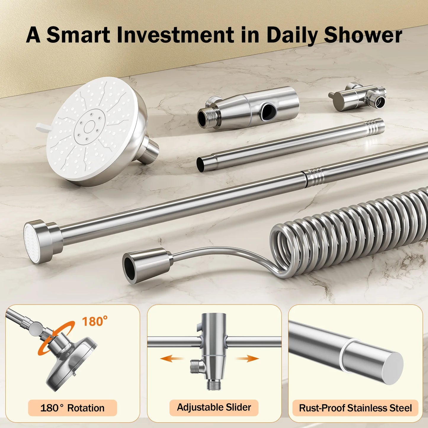 Tandem Shower Head For Couples With Adjustable Slider High Pressure