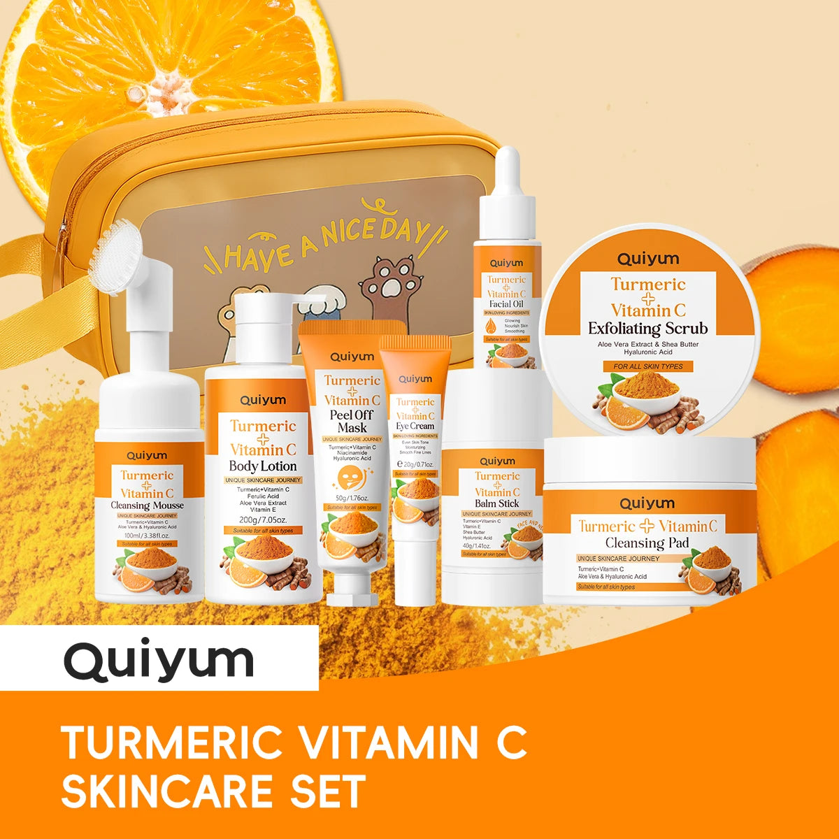 Quiyum Turmeric Vitamin C Facial and Body Skincare Set