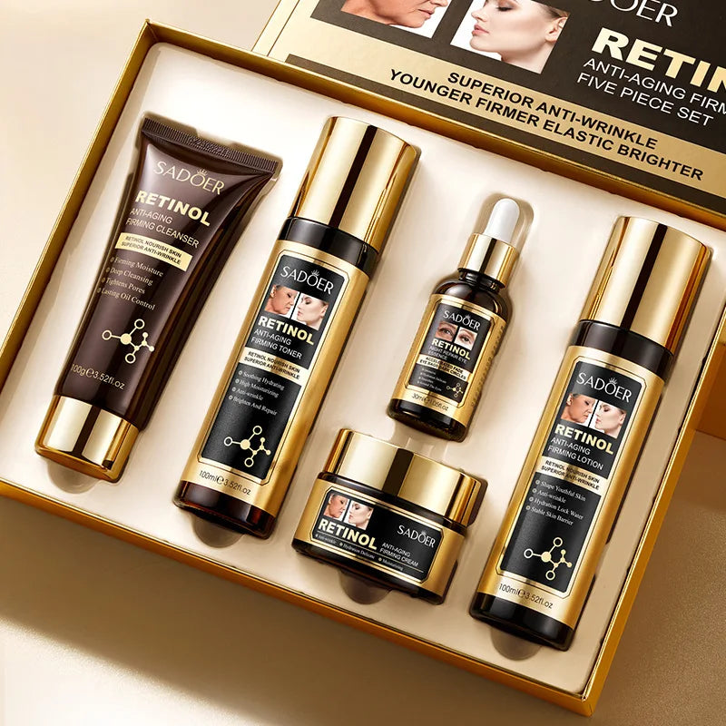 Retinol Facial Skincare Set With Toner Essence And Cream