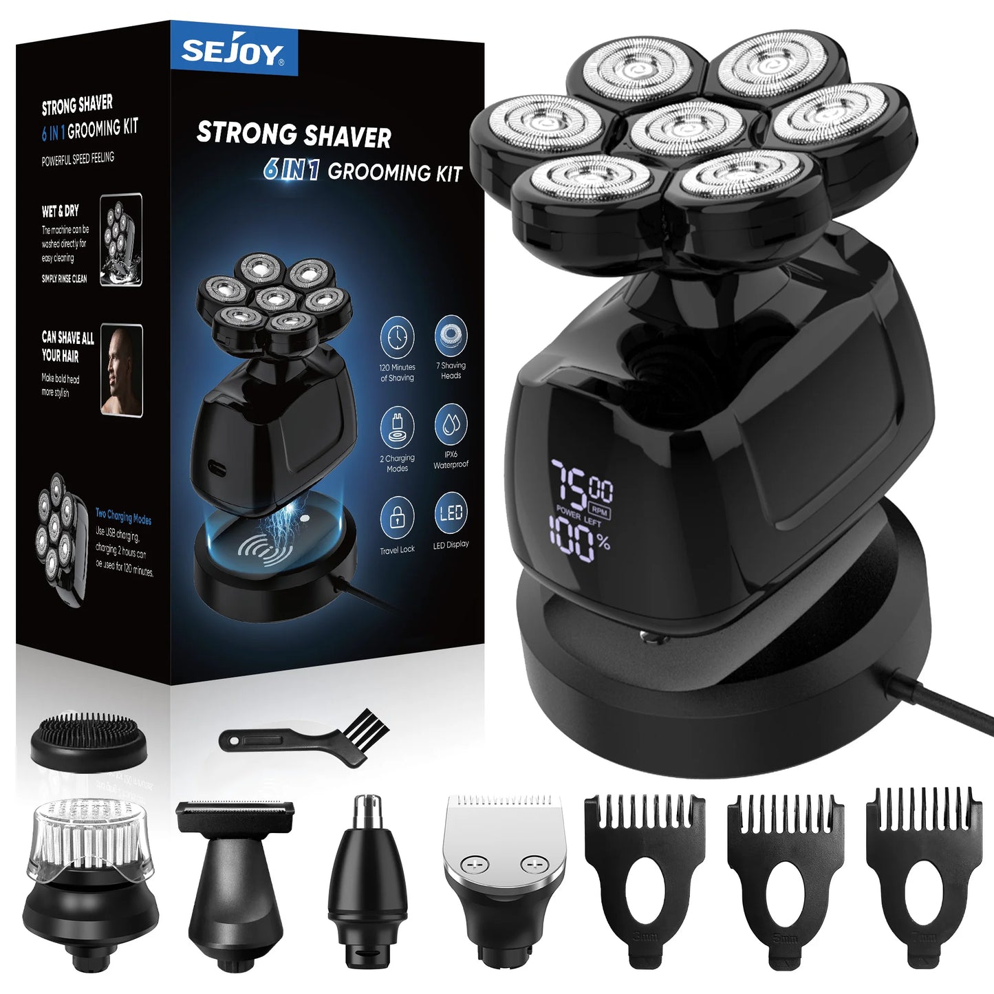 Sejoy 6 In 1 Electric Razor With Nose Trimmer Waterproof
