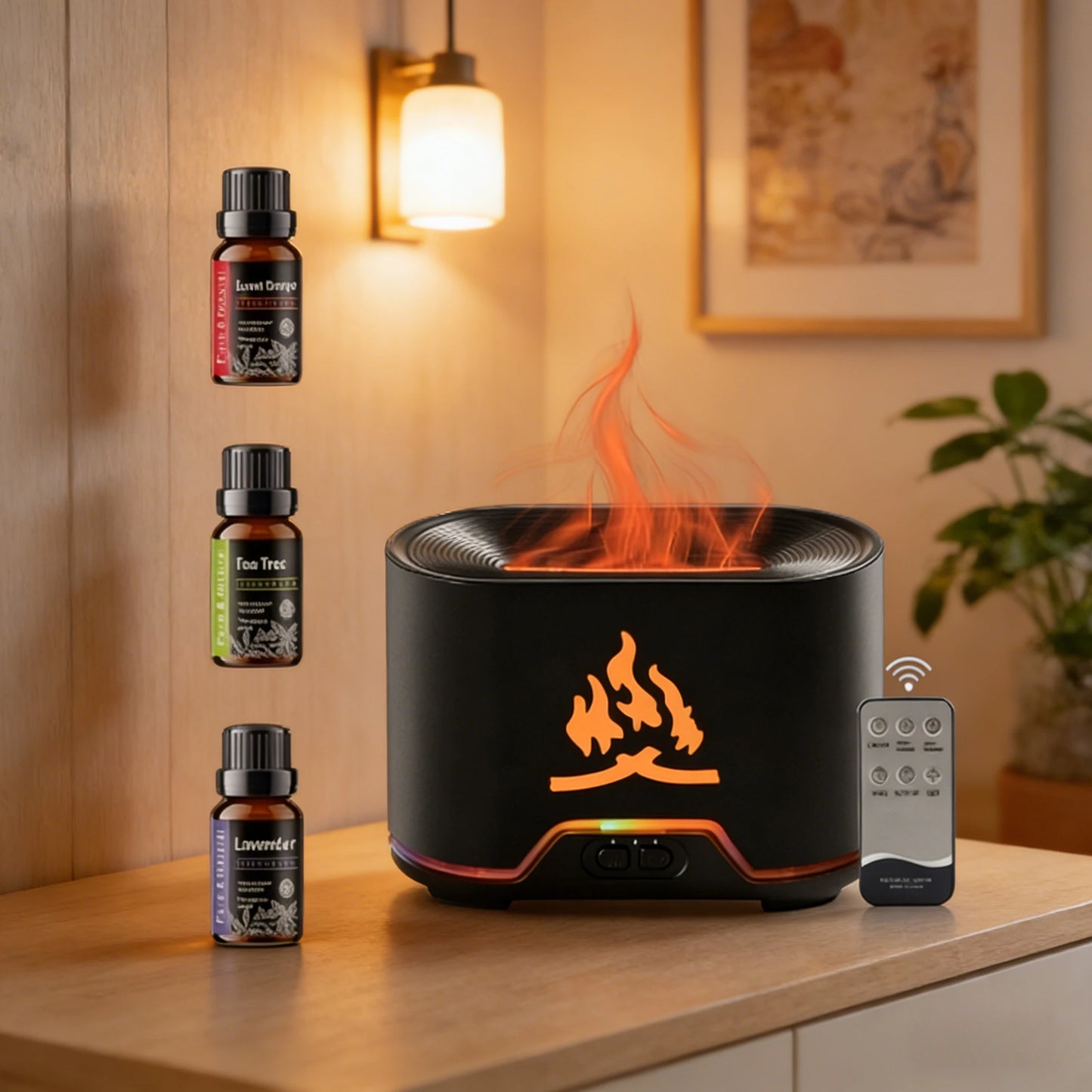 Realistic Flame Ultrasonic Humidifier Aroma Diffuser With Wireless Remote