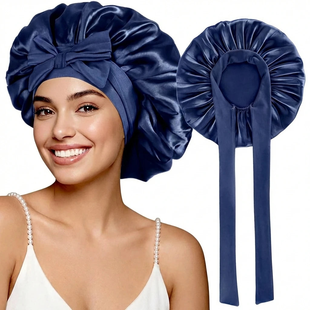 Women Satin Sleeping Bonnet Wide Brim Hair Protection Cap