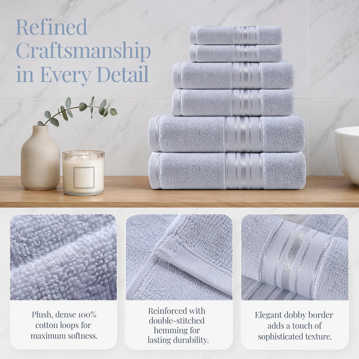 Luxury 6 Piece 100 Percent Cotton Turkish Towel Collection