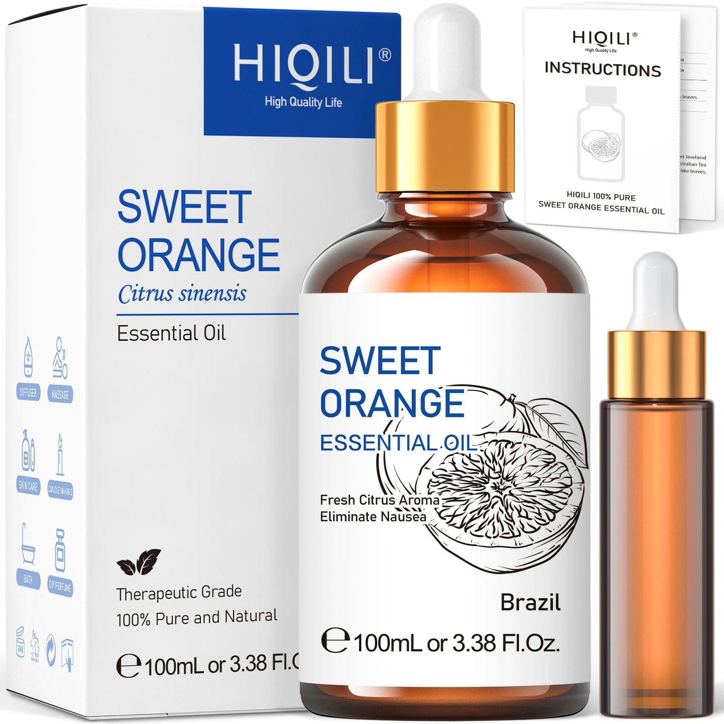 Hiqili Pure Sweet Orange Essential Oil Aromatherapy Grade