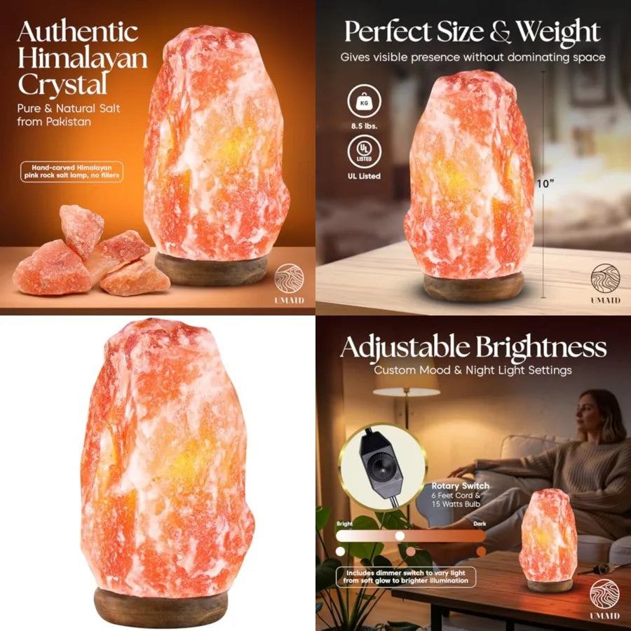 Himalayan Salt Lamp With Wooden Base Dimmable Night Light
