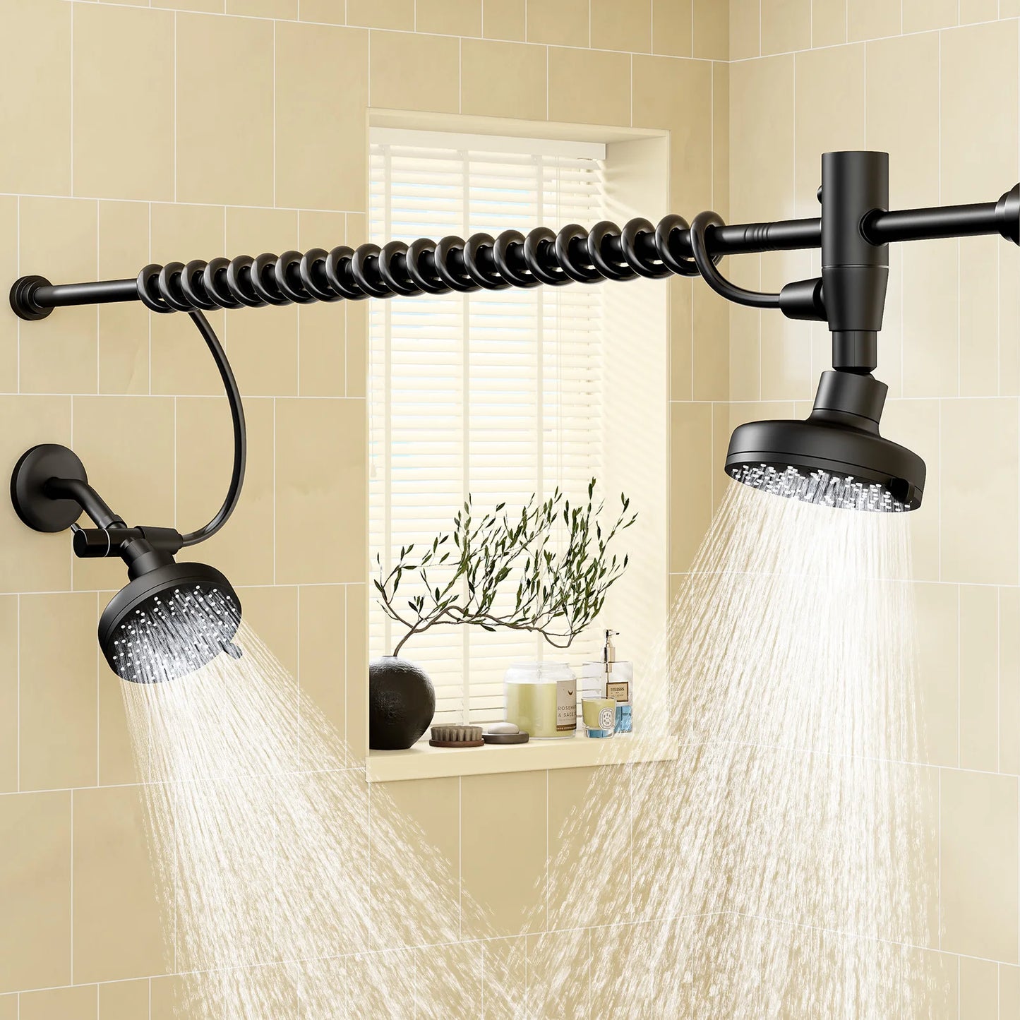 Tandem Shower Head For Couples With Adjustable Slider High Pressure