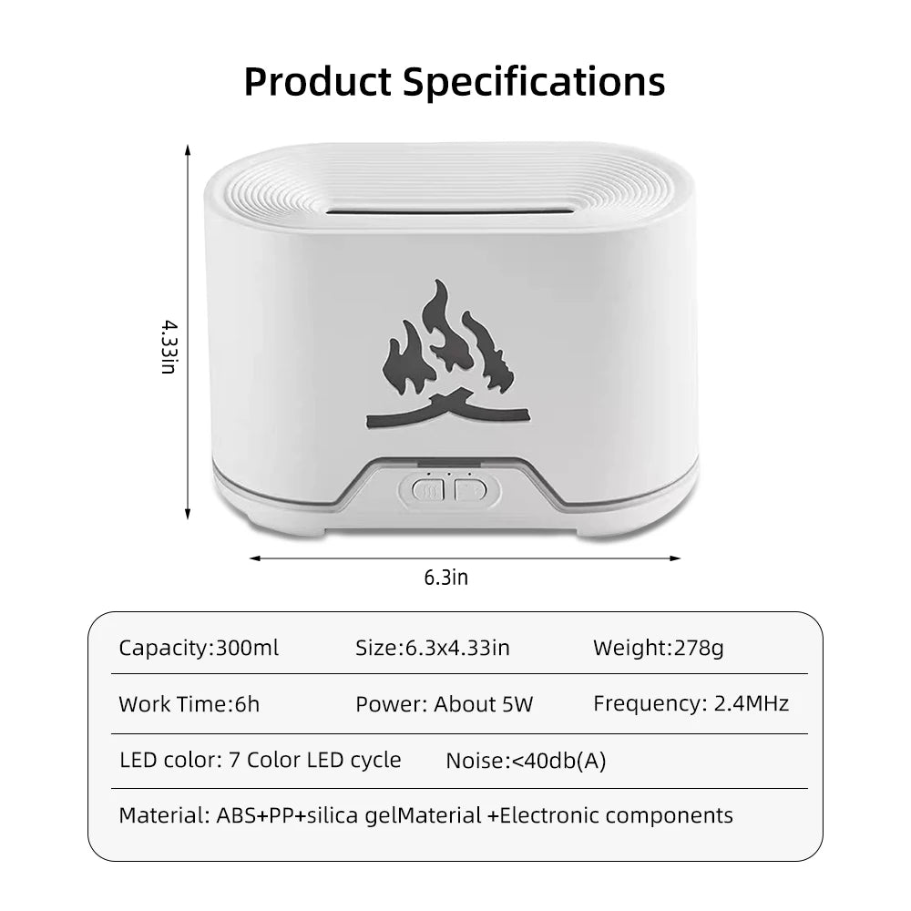 Realistic Flame Ultrasonic Humidifier Aroma Diffuser With Wireless Remote