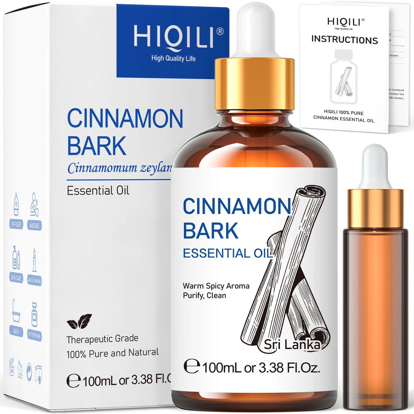 HIQILI Cinnamon Bark Essential Oil Pure For Aromatherapy And Diffuser