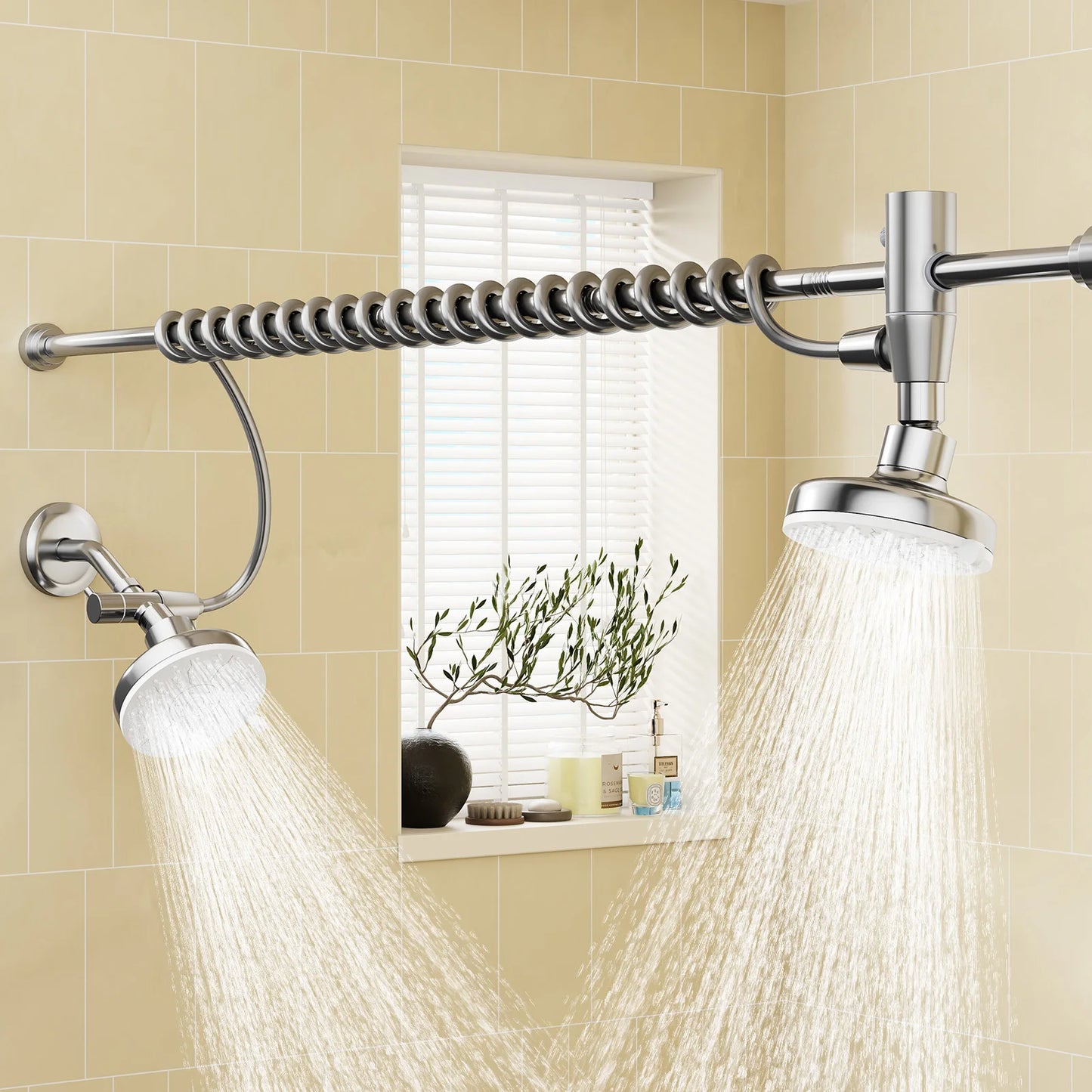 Tandem Shower Head For Couples With Adjustable Slider High Pressure