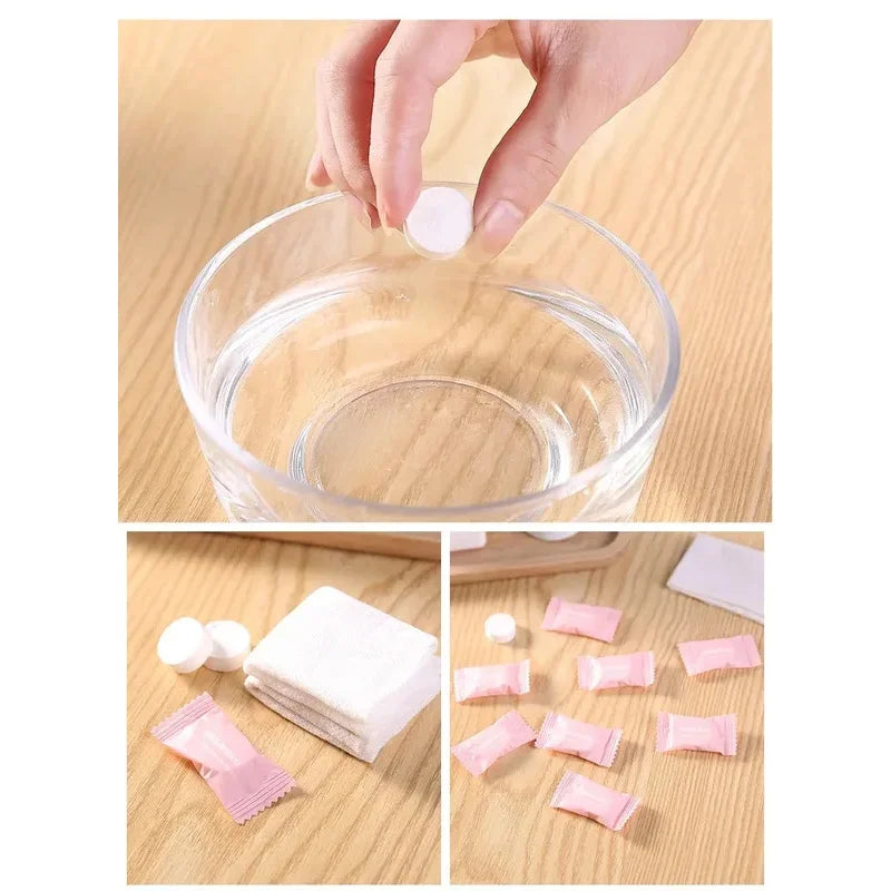 Mini Compressed Travel Towel Disposable Cotton Face Care Tablets