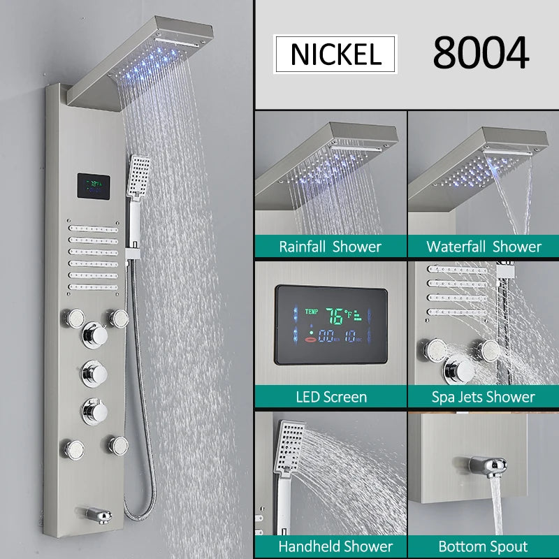 Quyanre LED Shower Panel Tower System Rain Waterfall Faucet