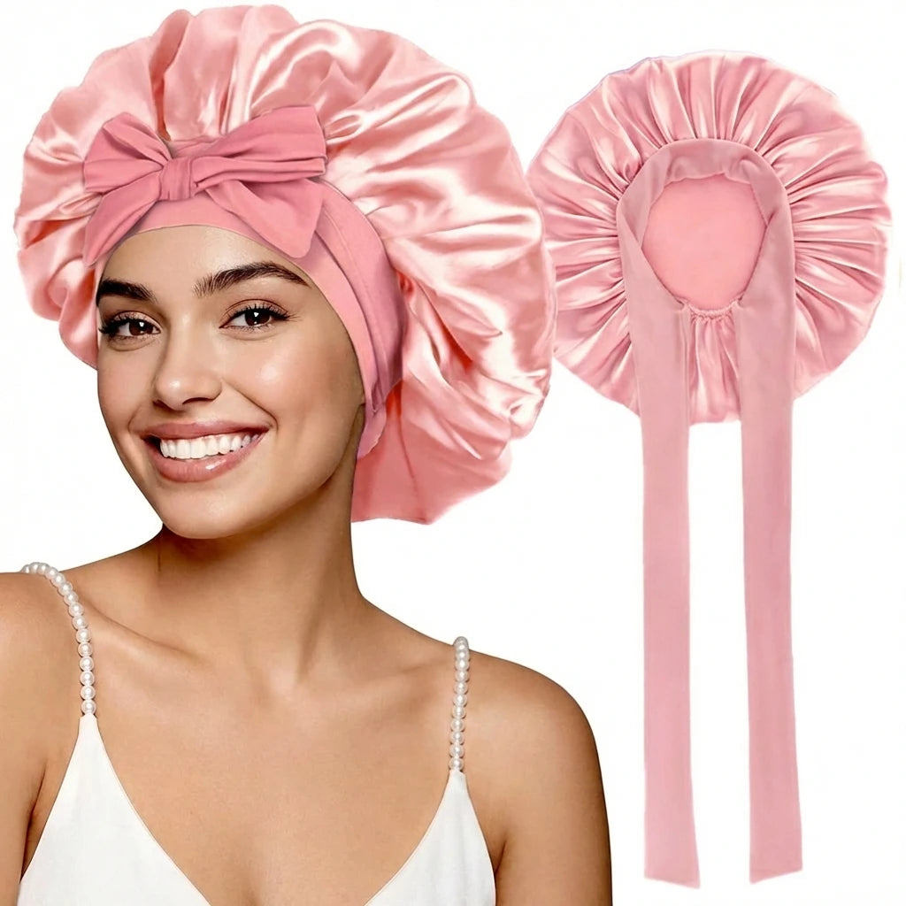 Women Satin Sleeping Bonnet Wide Brim Hair Protection Cap