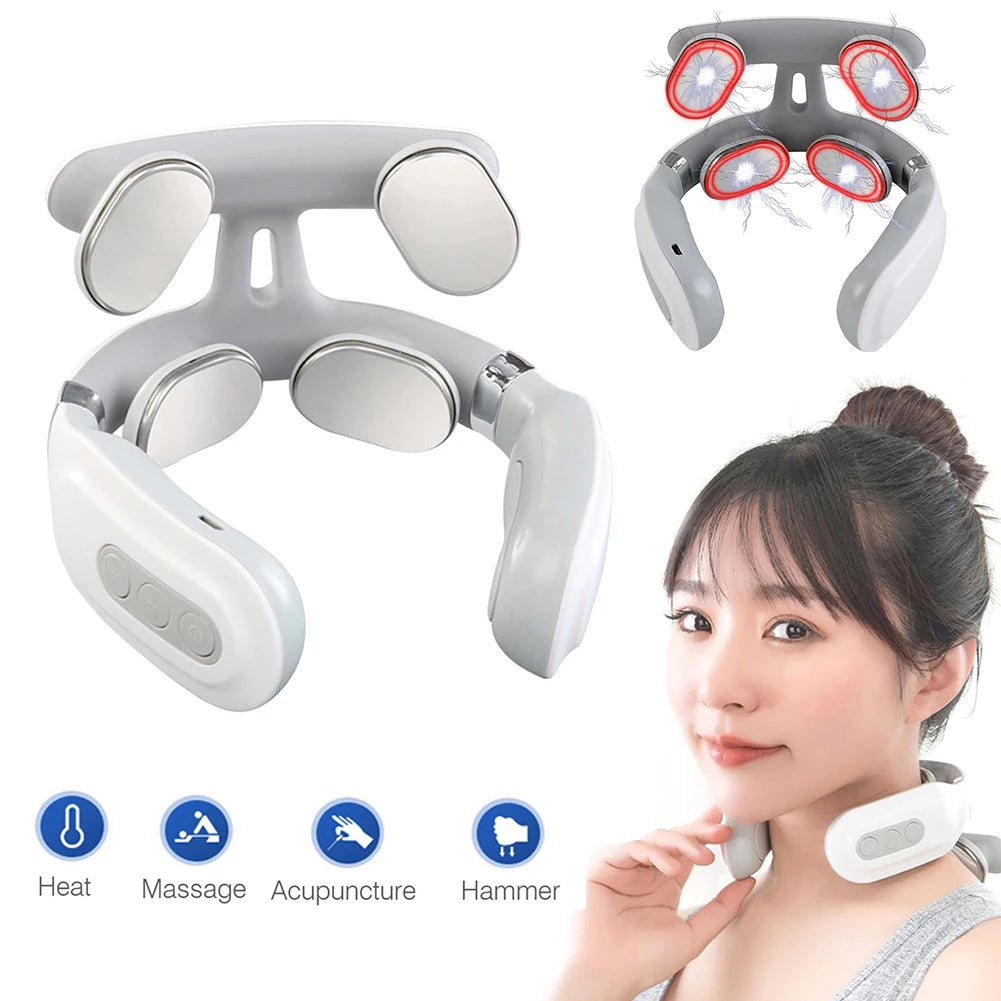 4 Head USB Rechargeable TENS Pulse Heating Neck Massager