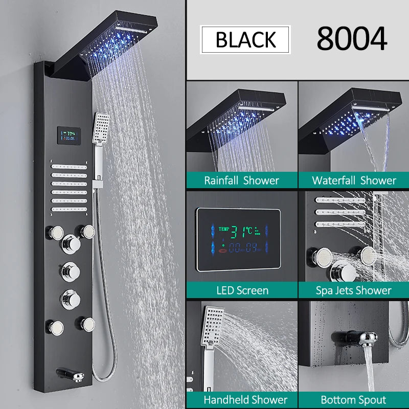 Quyanre LED Shower Panel Tower System Rain Waterfall Faucet