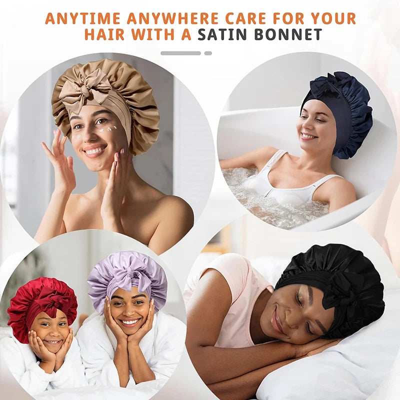 Women Satin Sleeping Bonnet Wide Brim Hair Protection Cap
