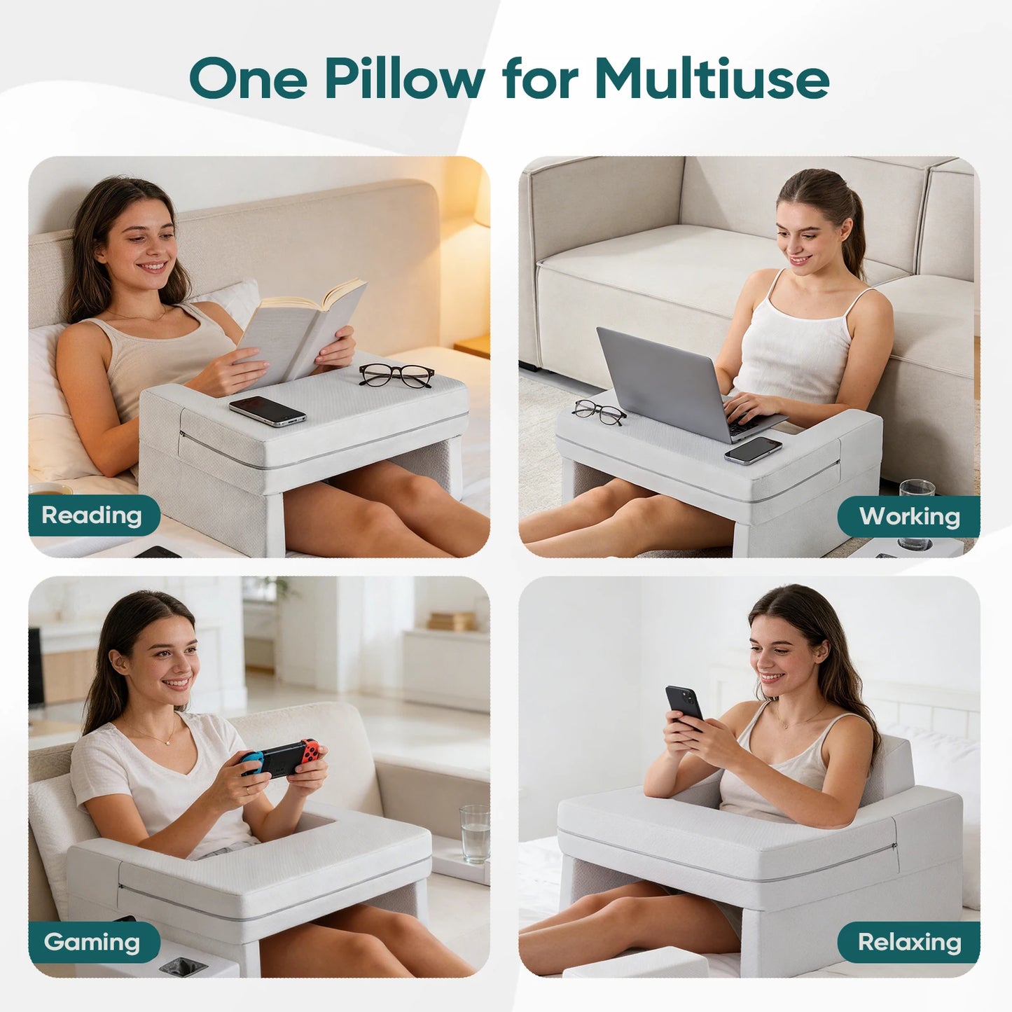 JHK Memory Foam Reading Pillow With Ergonomic Cooling Design