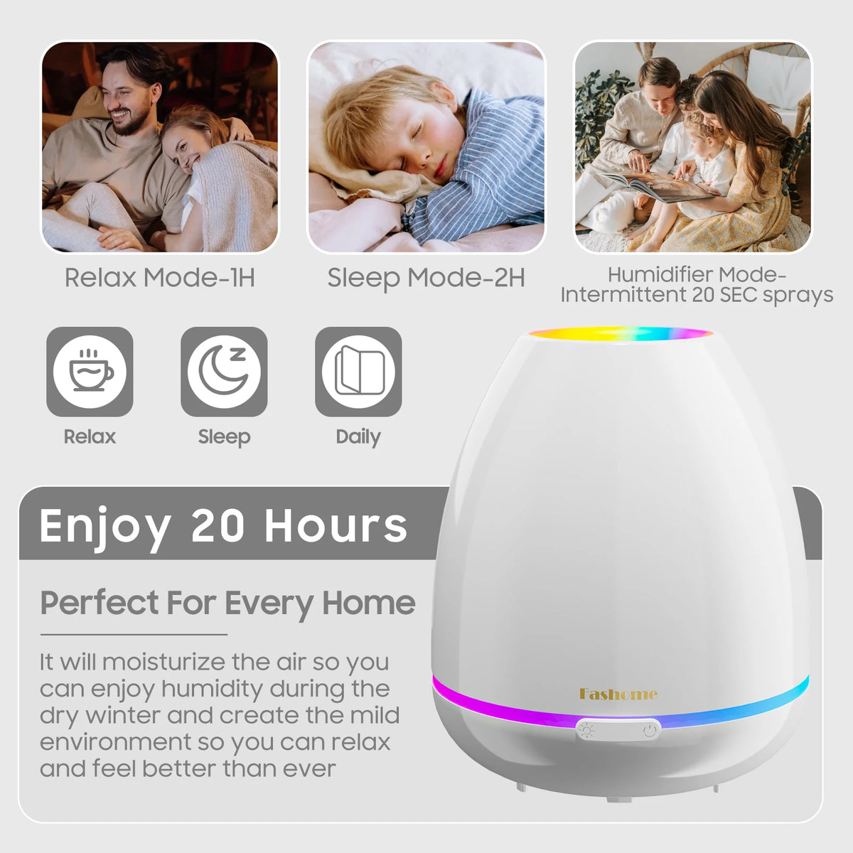 Fashome Ultrasonic Essential Oil Diffuser With Aromatherapy Humidifier