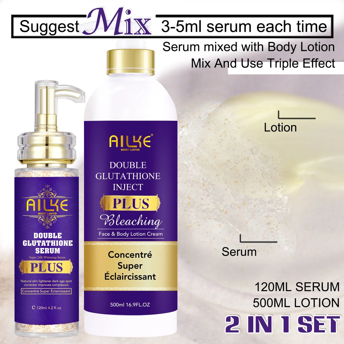 AILKE Double Glutathione Whitening Set For All Skin Types Dark Spots