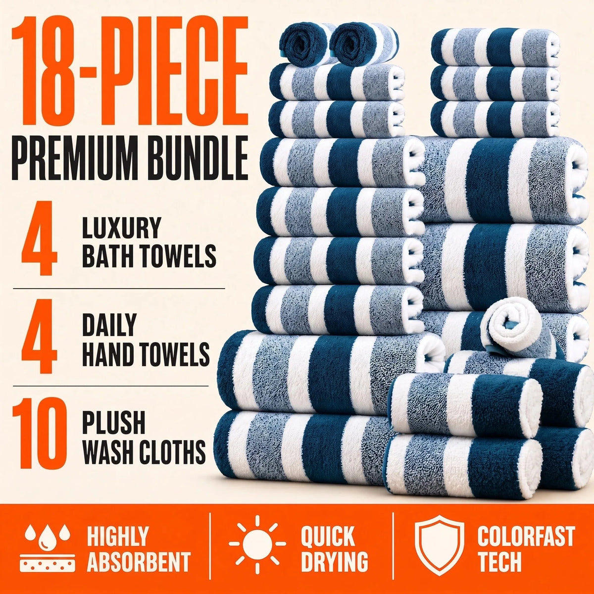 Luxury Bath Towels Set Quick Dry Absorbent Plush Soft Towels