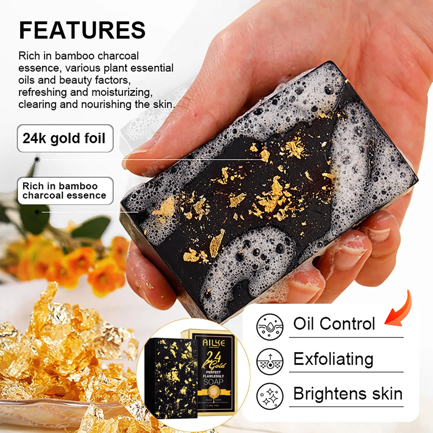 AILKE 24K Gold Skin Care Whitening Facial Cleanser For Unisex