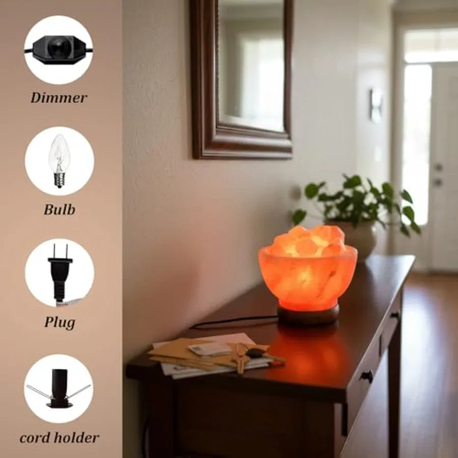 Himalayan Pink Salt Lamp Bowl Crystal Chunks Dimmable Warm Glow