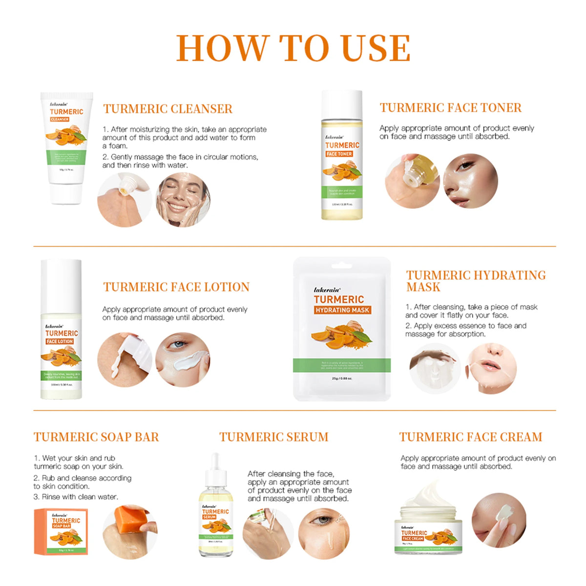 Lakerain Turmeric Skincare Set With Anti Acne Facial Cleanser
