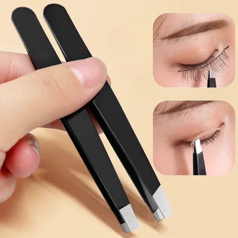 Stainless Steel Slant And Flat Point Eyebrow Tweezer