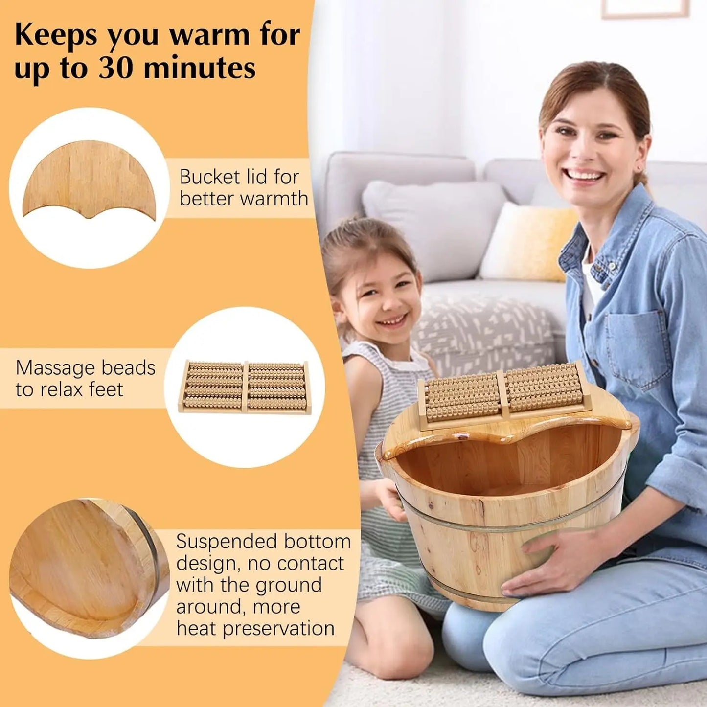 Bymaocar Handmade Solid Cedar Wood Portable Foot Bath Tub