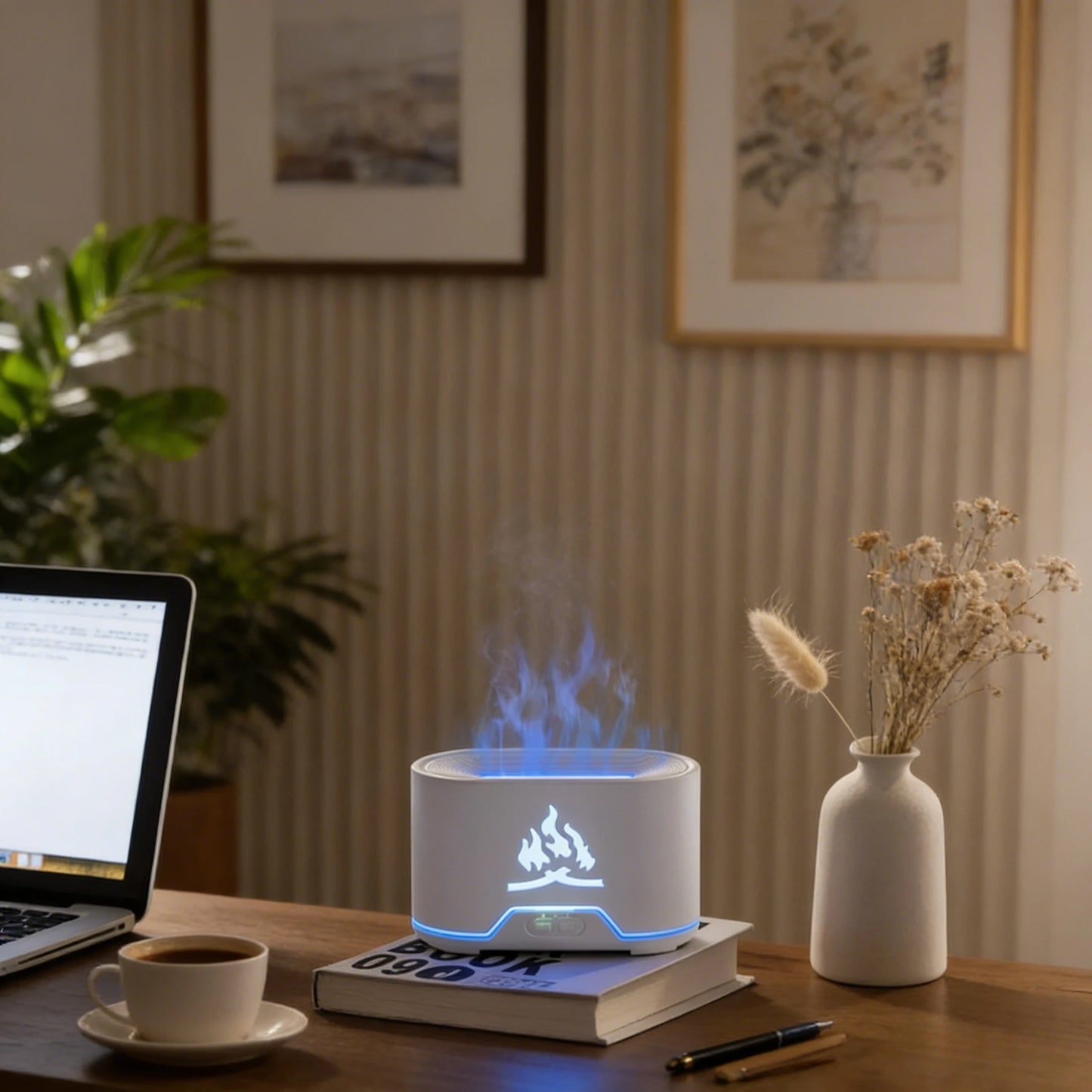Realistic Flame Ultrasonic Humidifier Aroma Diffuser With Wireless Remote