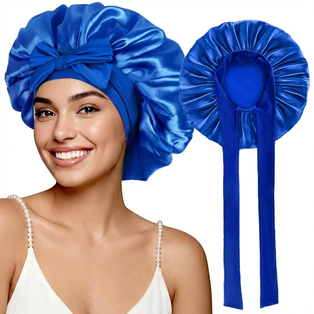 Women Satin Sleeping Bonnet Wide Brim Hair Protection Cap