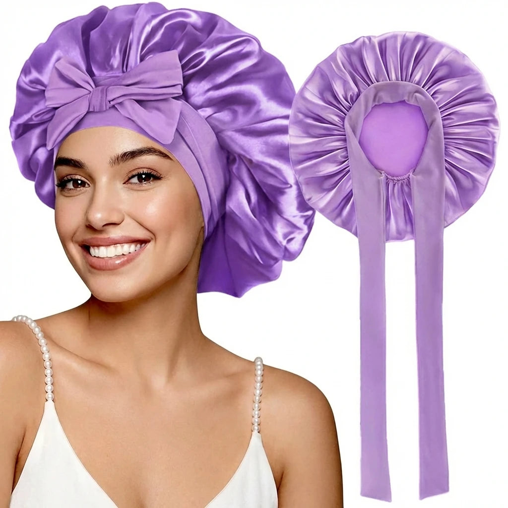 Women Satin Sleeping Bonnet Wide Brim Hair Protection Cap