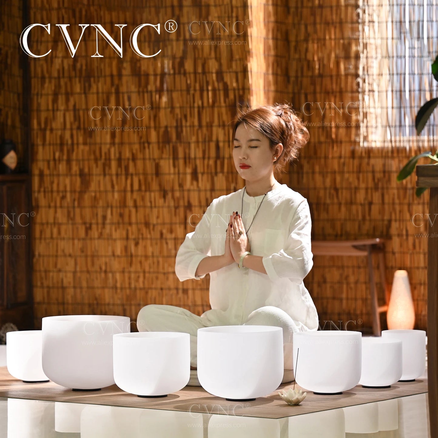 CVNC Frosted Quartz Crystal Singing Bowls For Chakra Healing Meditation