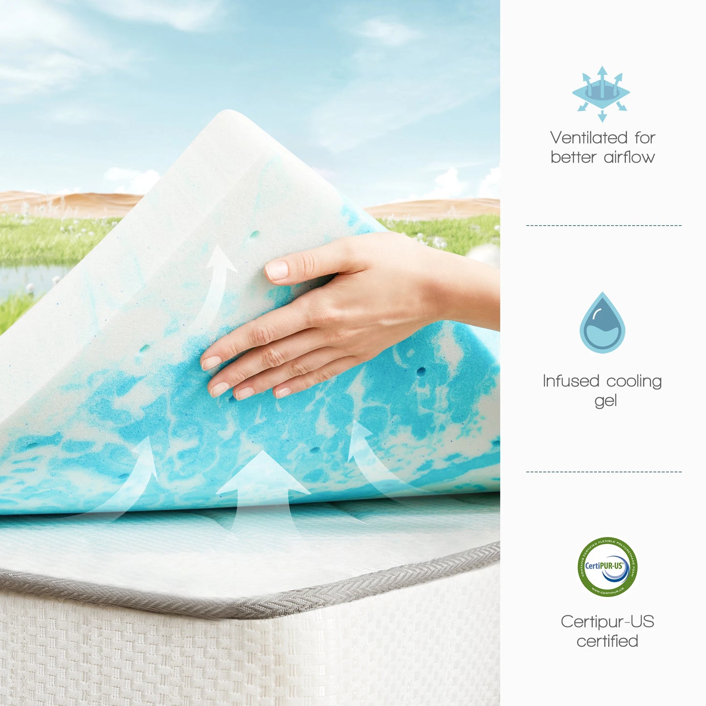 JHK Breathable Soft Gel Cooling Memory Foam Mattress Topper