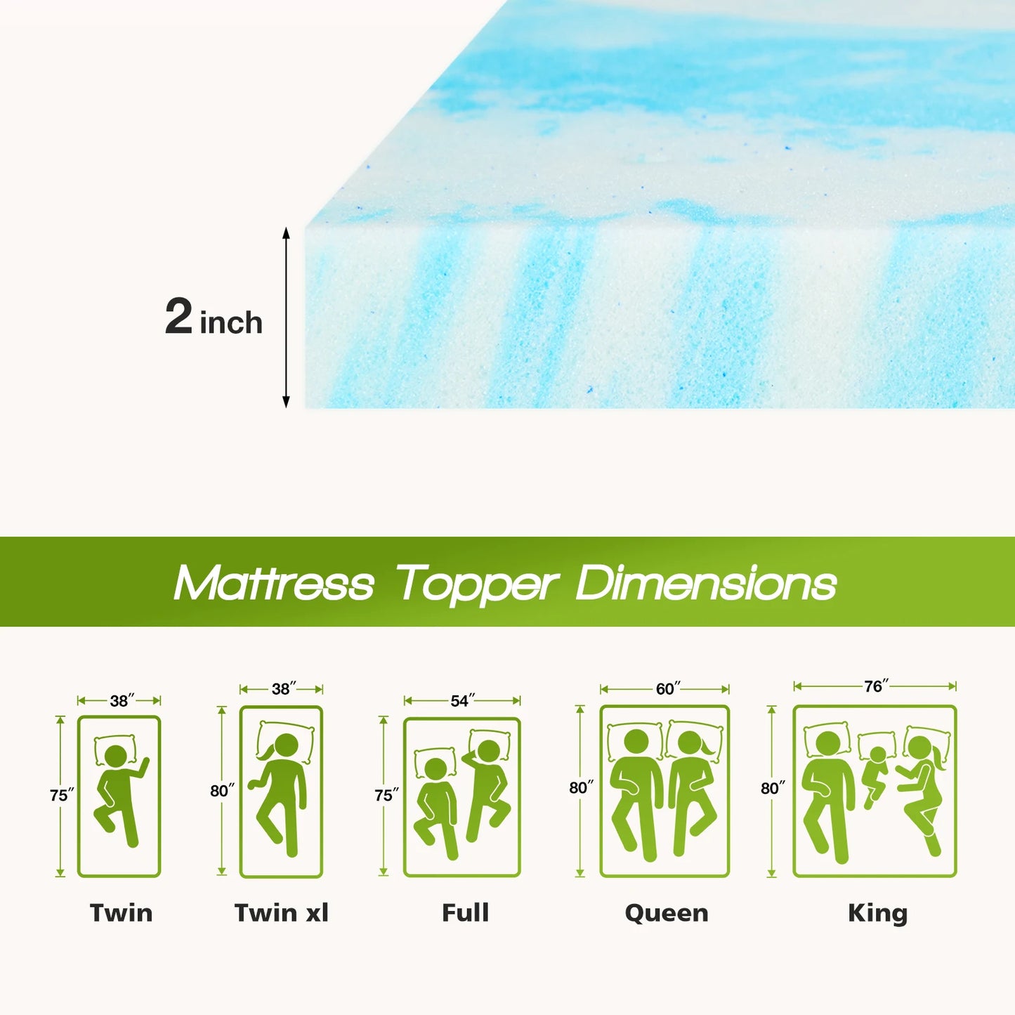 JHK Breathable Soft Gel Cooling Memory Foam Mattress Topper