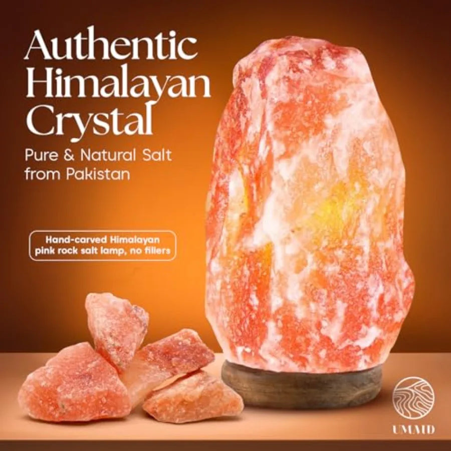 Himalayan Salt Lamp With Wooden Base Dimmable Night Light