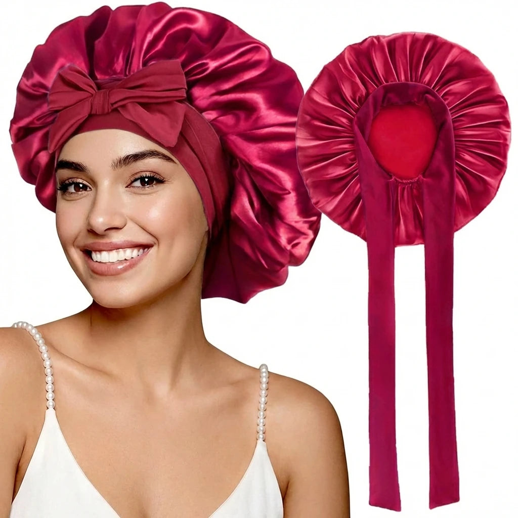 Women Satin Sleeping Bonnet Wide Brim Hair Protection Cap