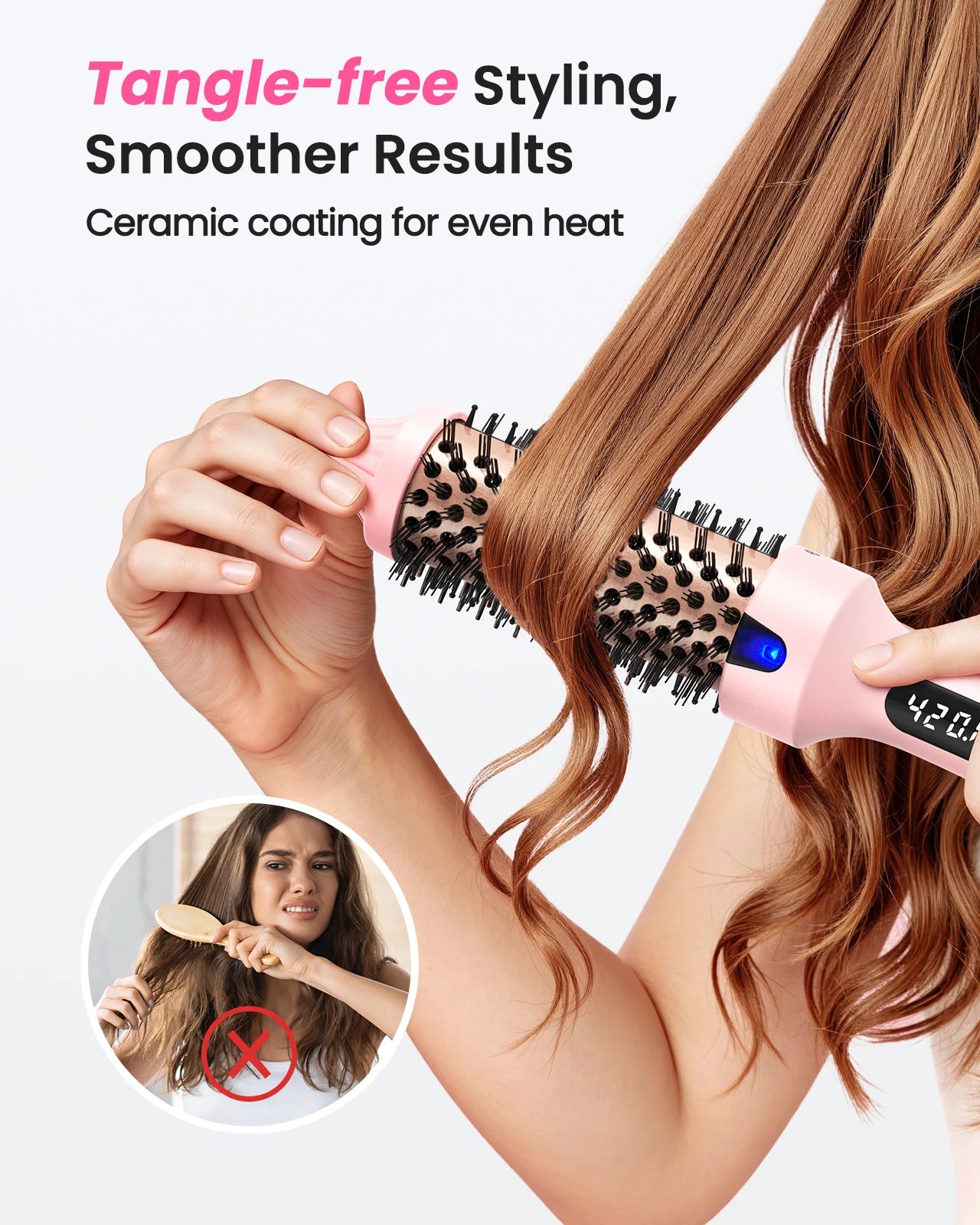 Bopcal Heated Curling Iron Brush For Volumizing Hair Styling