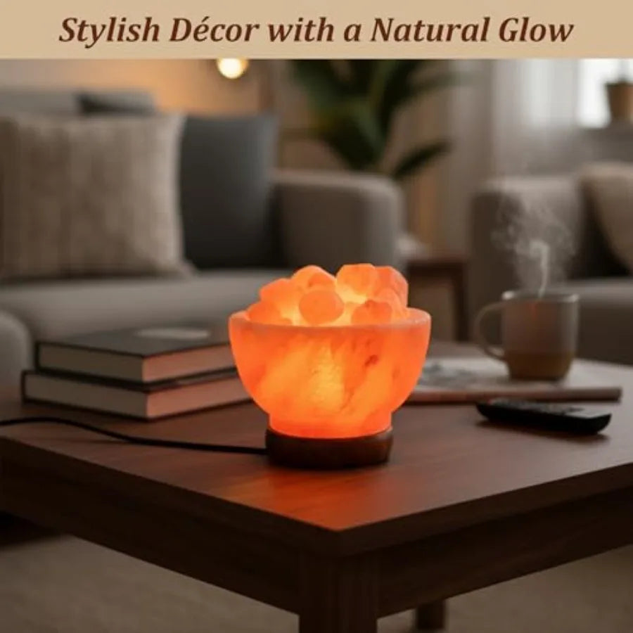Himalayan Pink Salt Lamp Bowl Crystal Chunks Dimmable Warm Glow