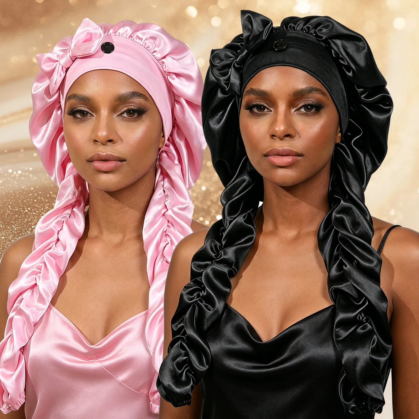 Heatless Curl Satin Sleep Bonnet With Long Styling Ribbons