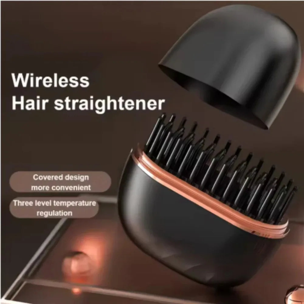 Zimir Portable Rechargeable Hair Straightener Brush With Temperature Control