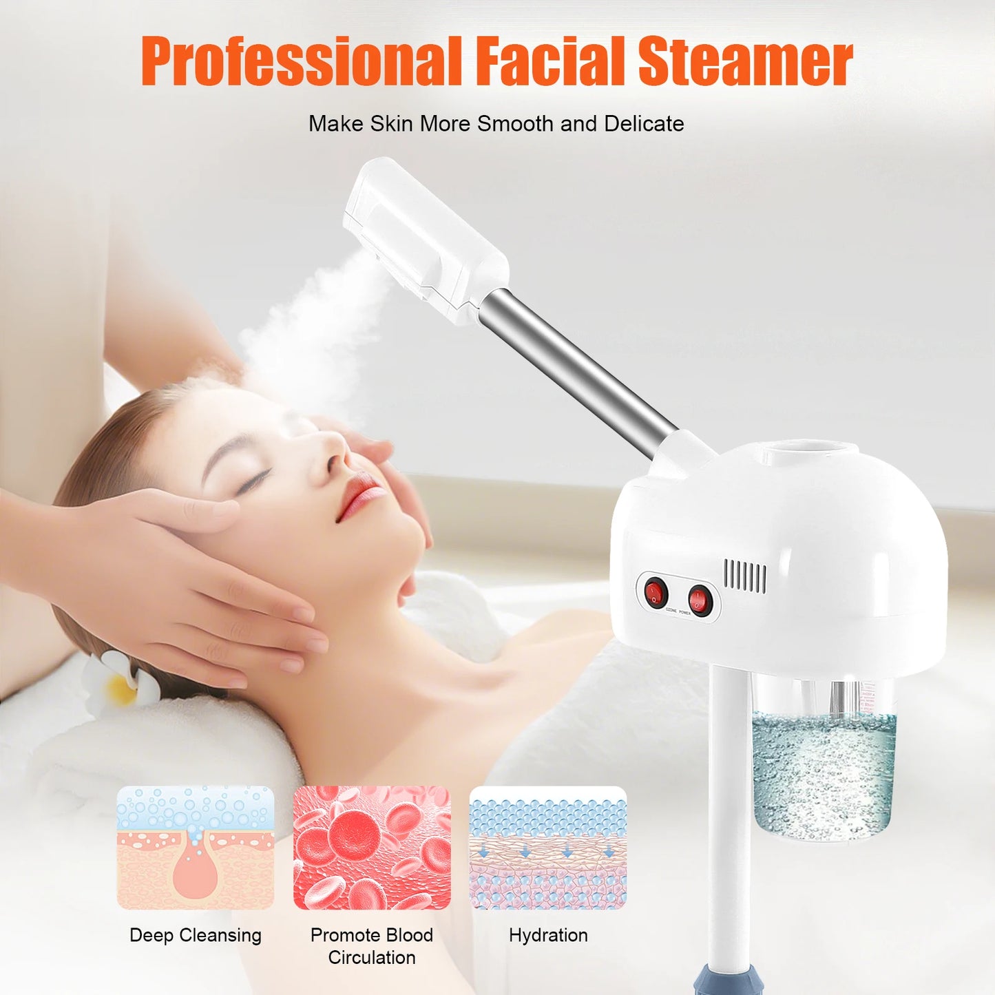 Bymaocar 800W Ozone Facial Steamer With Adjustable Height Rotatable