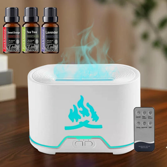 Realistic Flame Ultrasonic Humidifier Aroma Diffuser With Wireless Remote